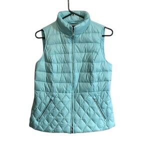 Talbots Small Petite Down Puffer Vest Quilted Sleeveless Jacket Light Blue